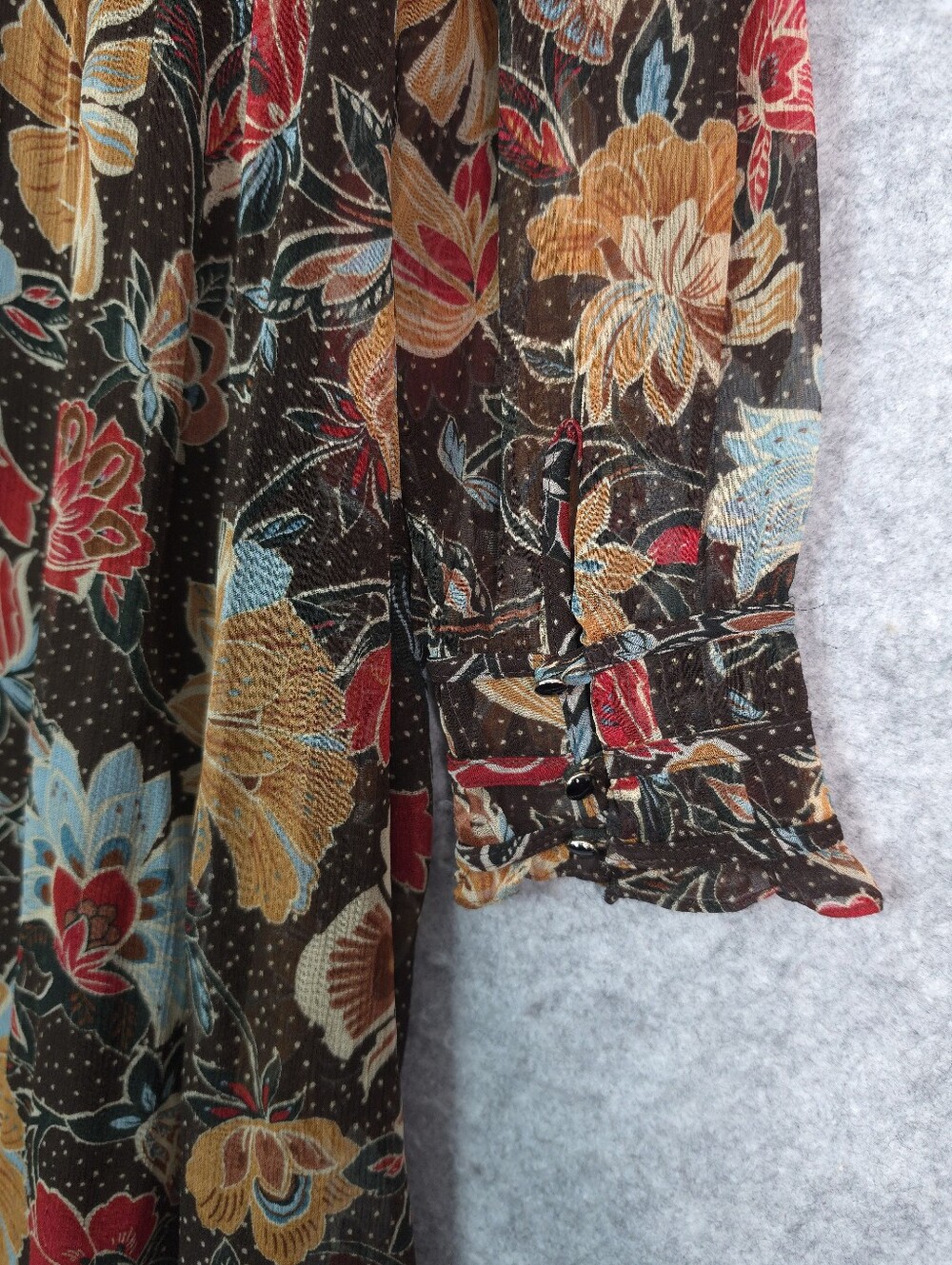 Sezane Black Floral Long-Sleeve Dress with Red and Yellow Blooms - Picture 6 of 13